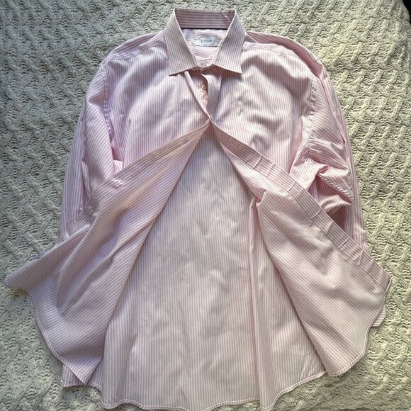 ETON Men's Dress Shirt Pink Striped Cotton Custom Made $450 4XL - Picture 6 of 10